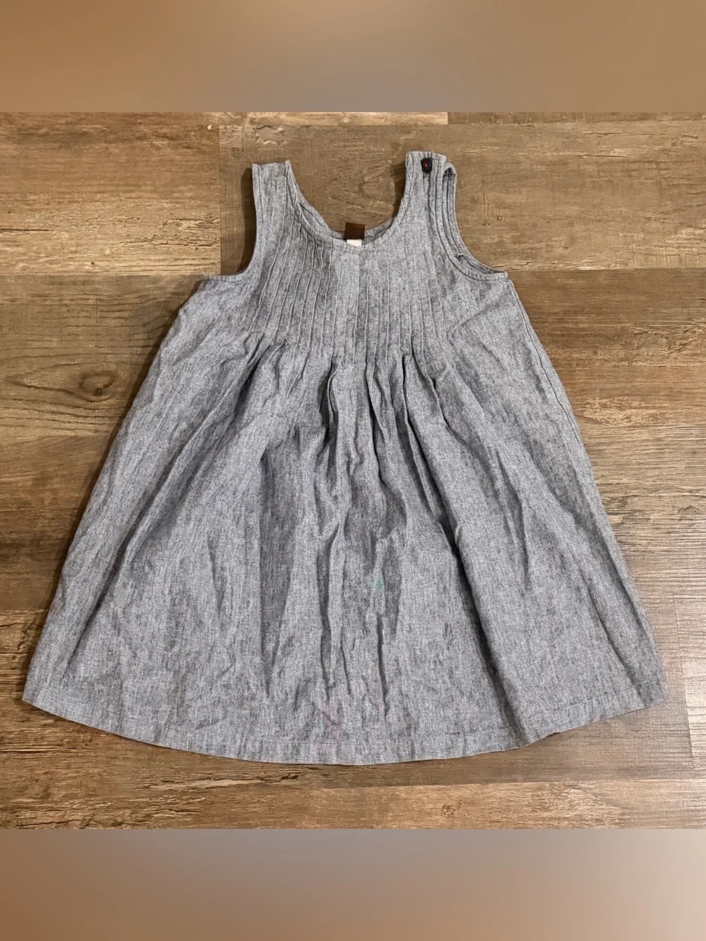 Sleeveless Heather Grey Blue  Pleated Cotton / Linen Girls' Dress
